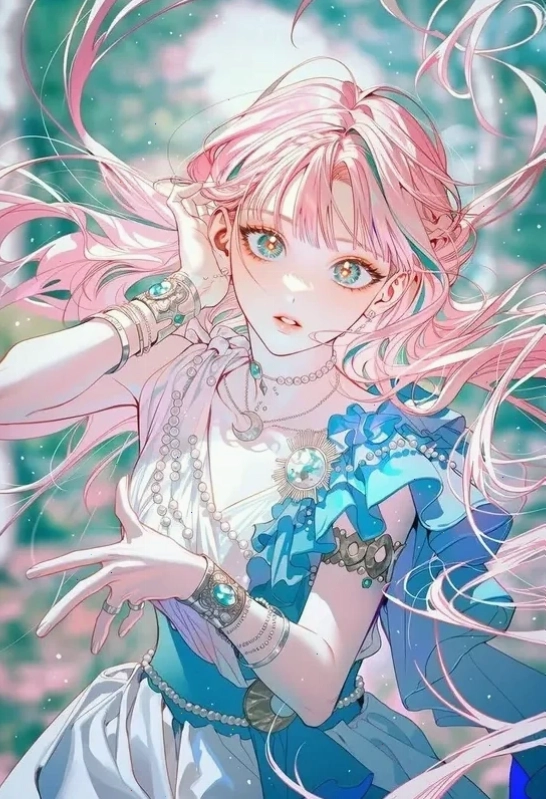 Ảnh gái anime tóc hồng tạo dáng