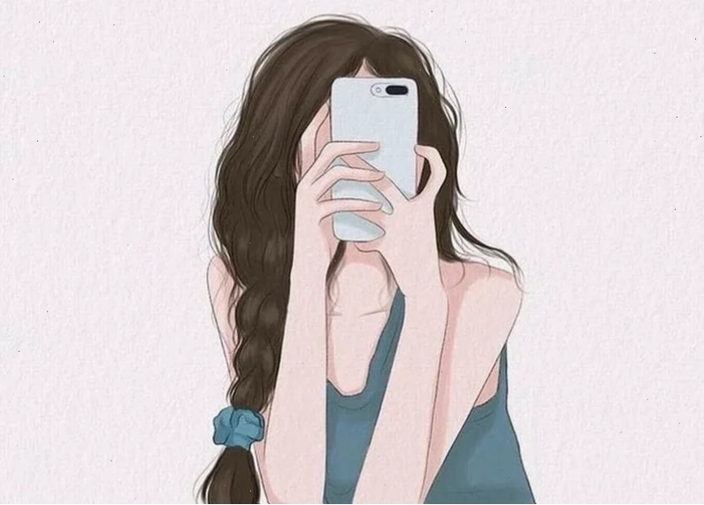 ảnh gái xinh che mặt bằng điện thoại