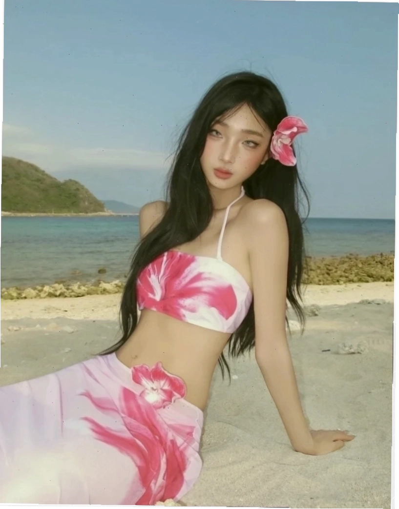 Ảnh gái xinh mặc bikini hồng da ngăm