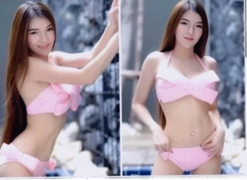 Ảnh gái xinh mặc bikini hồng dáng nuột