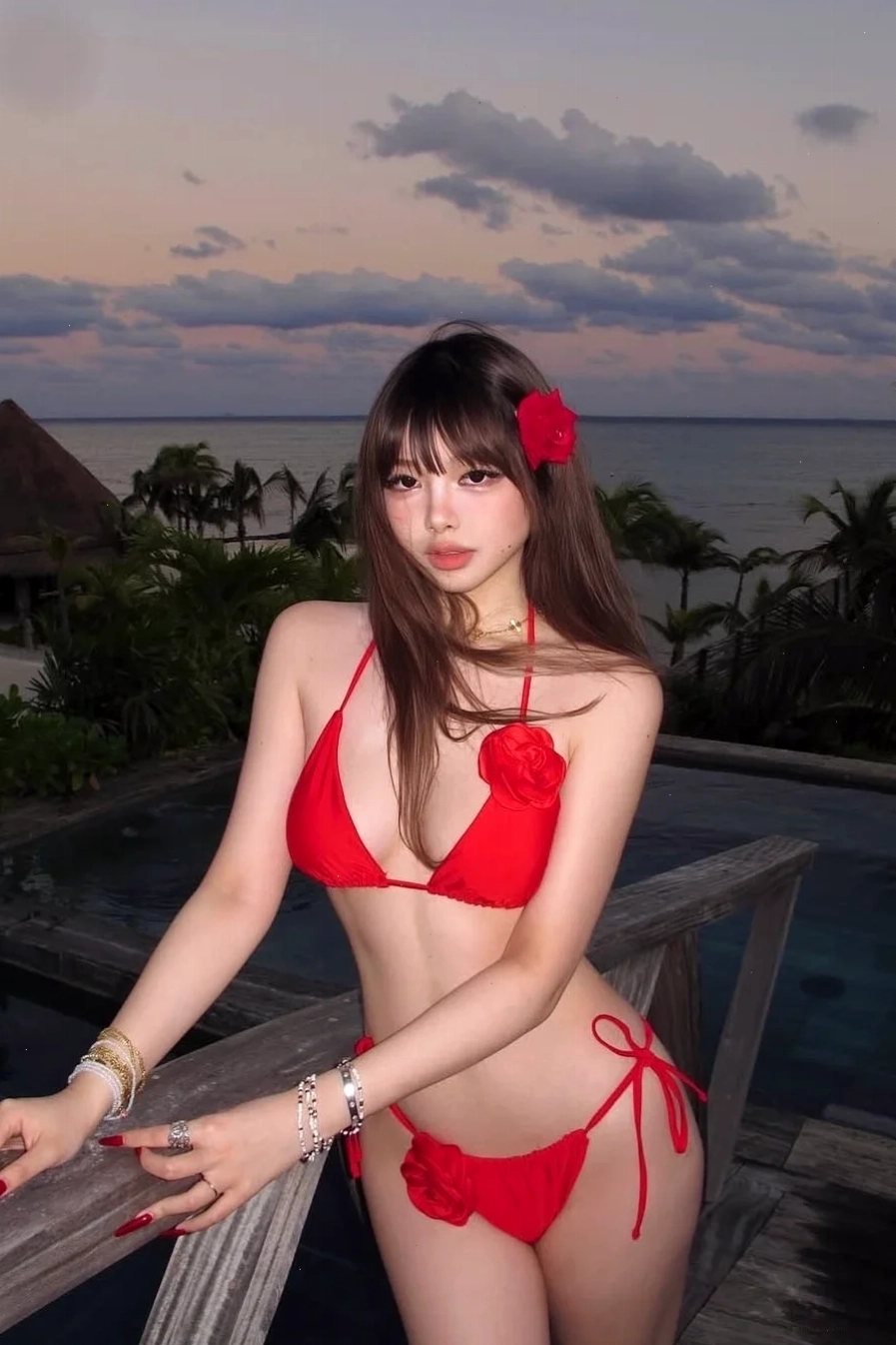 Bikini dây buộc lưng bikini lọt khe gái xinh buộc dây sau lưng