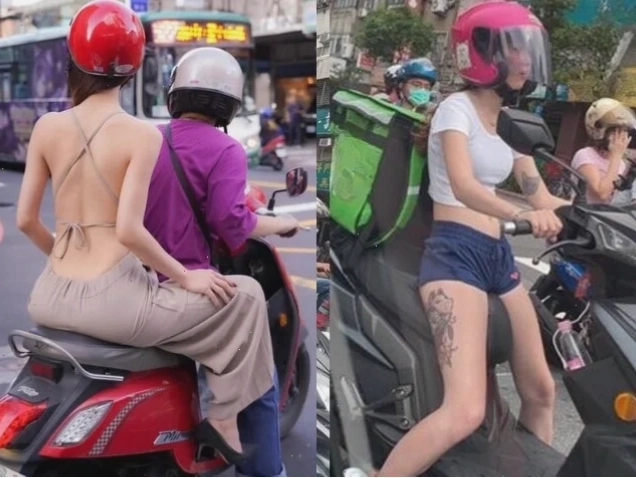 cô gái không mặc quần áo đi xe máy theo dõi