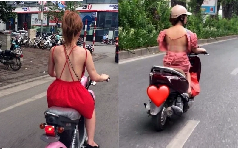 cô gái không mặc quần áo đi xe máy vi phạm