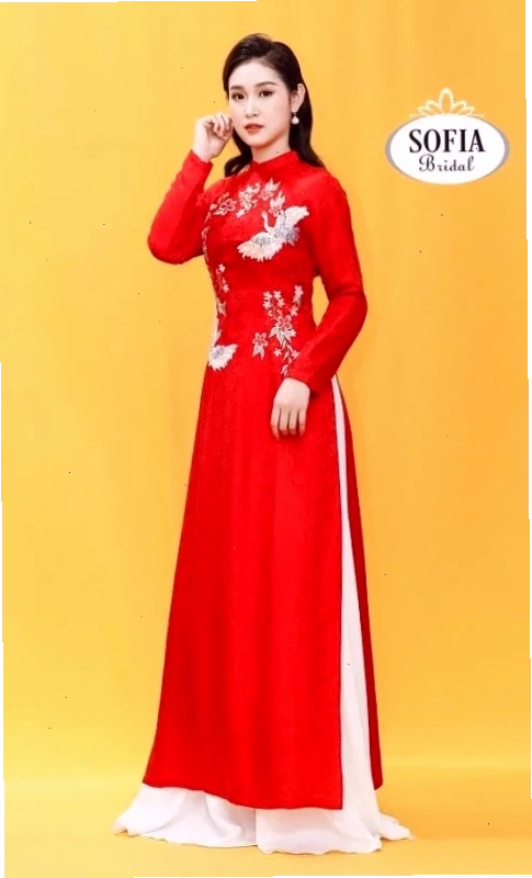 cô gái mặc áo dài đỏ lộng lẫy