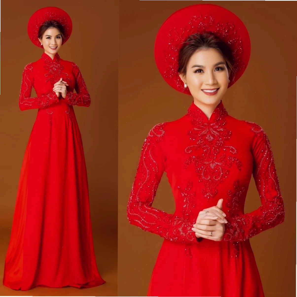 cô gái mặc áo dài đỏ rạng ngời