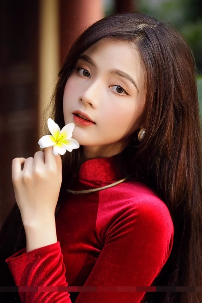 cô gái mặc áo dài đỏ xinh đẹp