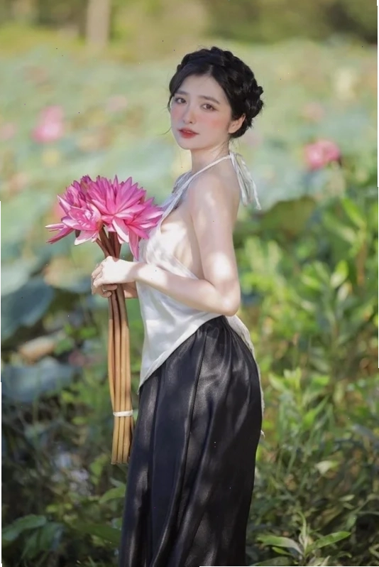 Cô gái mặc yếm đào trầm tư