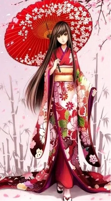 Kimono mùa thu cô gái nhật bản mặc kimono ngắm lá đỏ