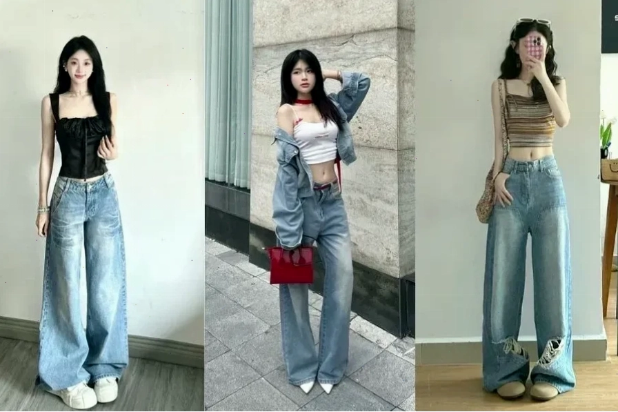 con gái mặc áo rộng và váy