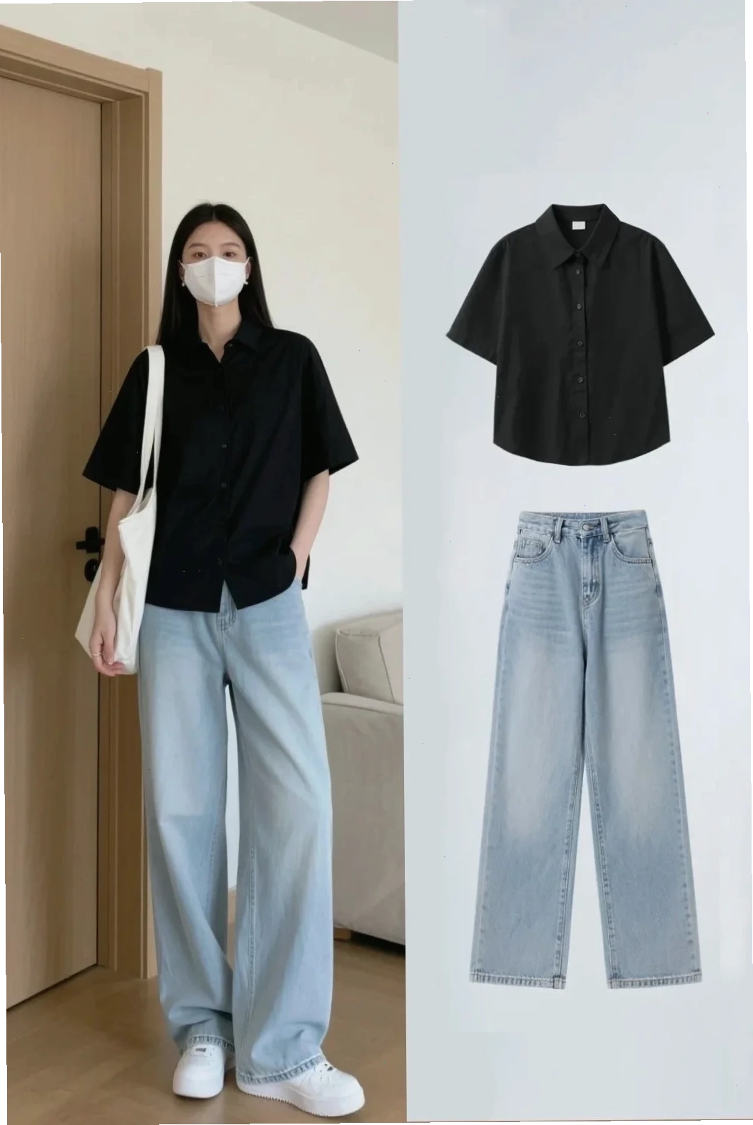 con gái mặc áo sơ mi đen chụp tại studio