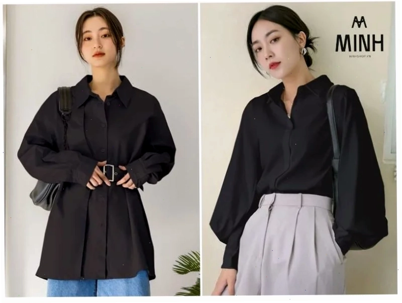 con gái mặc áo sơ mi đen đẹp