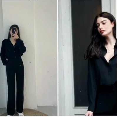 con gái mặc áo sơ mi đen đẹp mắt