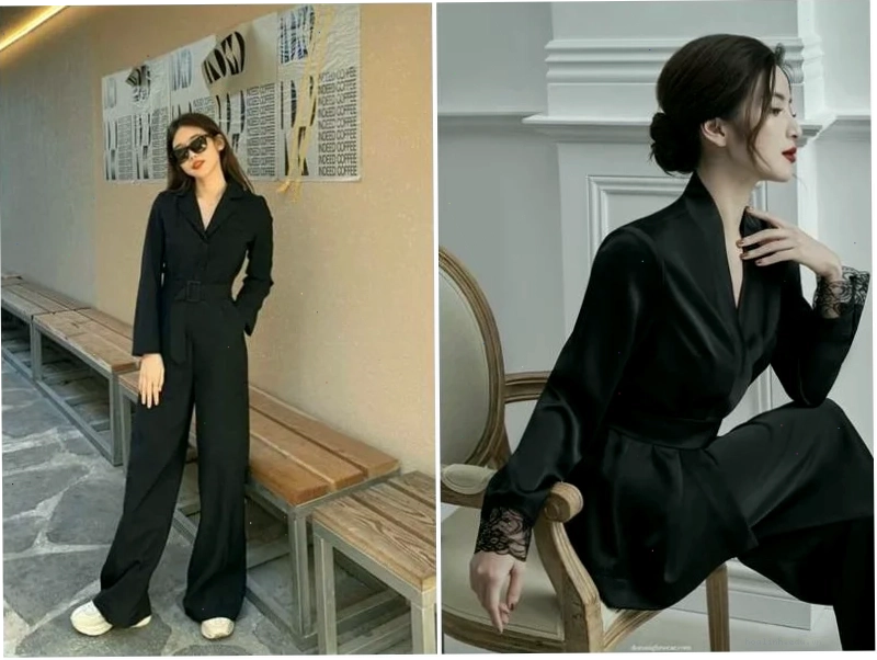 con gái mặc áo sơ mi đen sang trọng