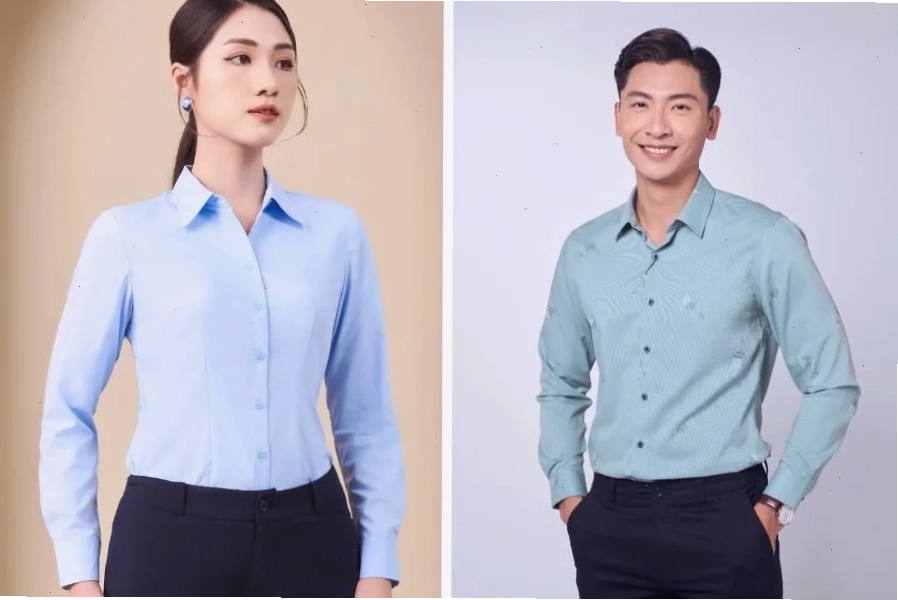 con gái mặc áo sơ mi nam đơn sắc