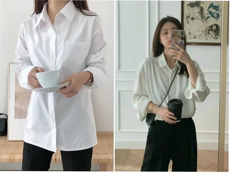 con gái mặc áo sơ mi trắng xinh đẹp