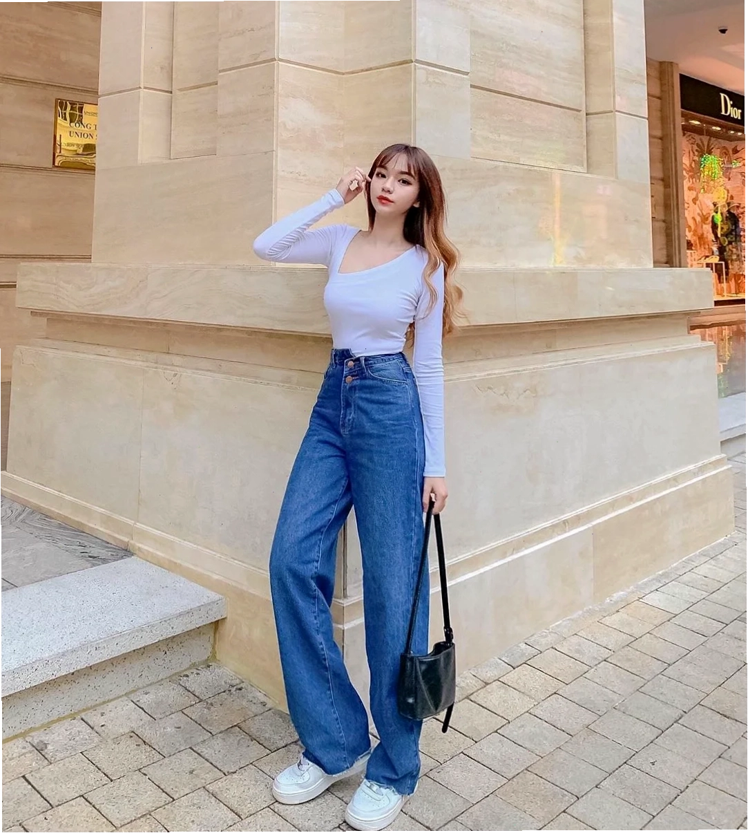 con gái mặc đồ ngầu phối chân váy jeans