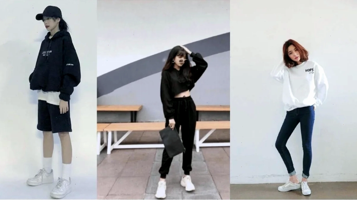 Con gái mặc hoodie cho bạn gái năng động