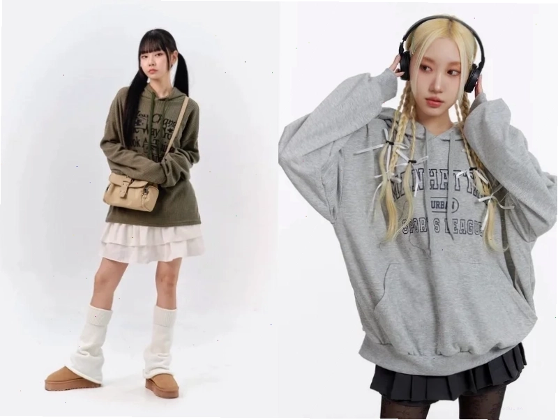 Con gái mặc hoodie cùng giày sneakers