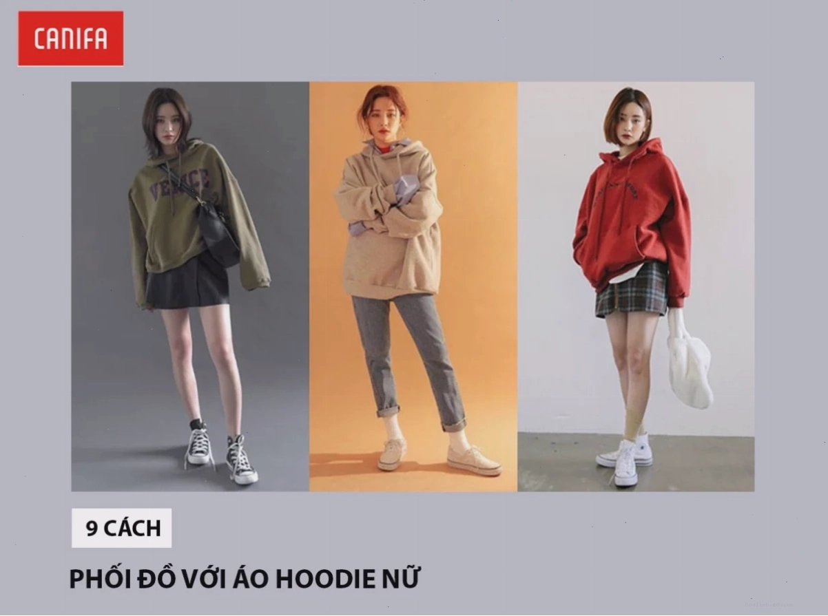 Con gái mặc hoodie kết hợp layer nhiều lớp