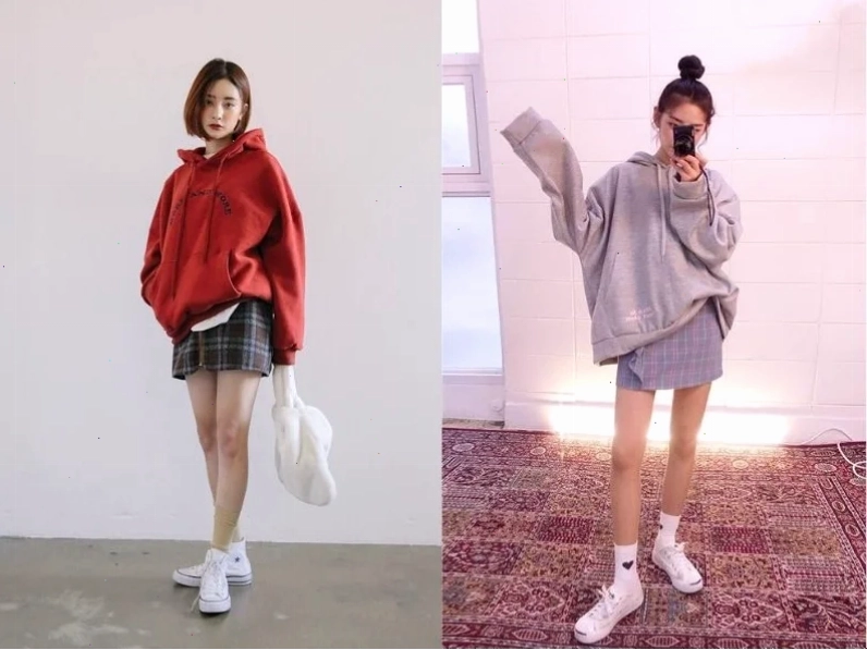 Con gái mặc hoodie màu pastel