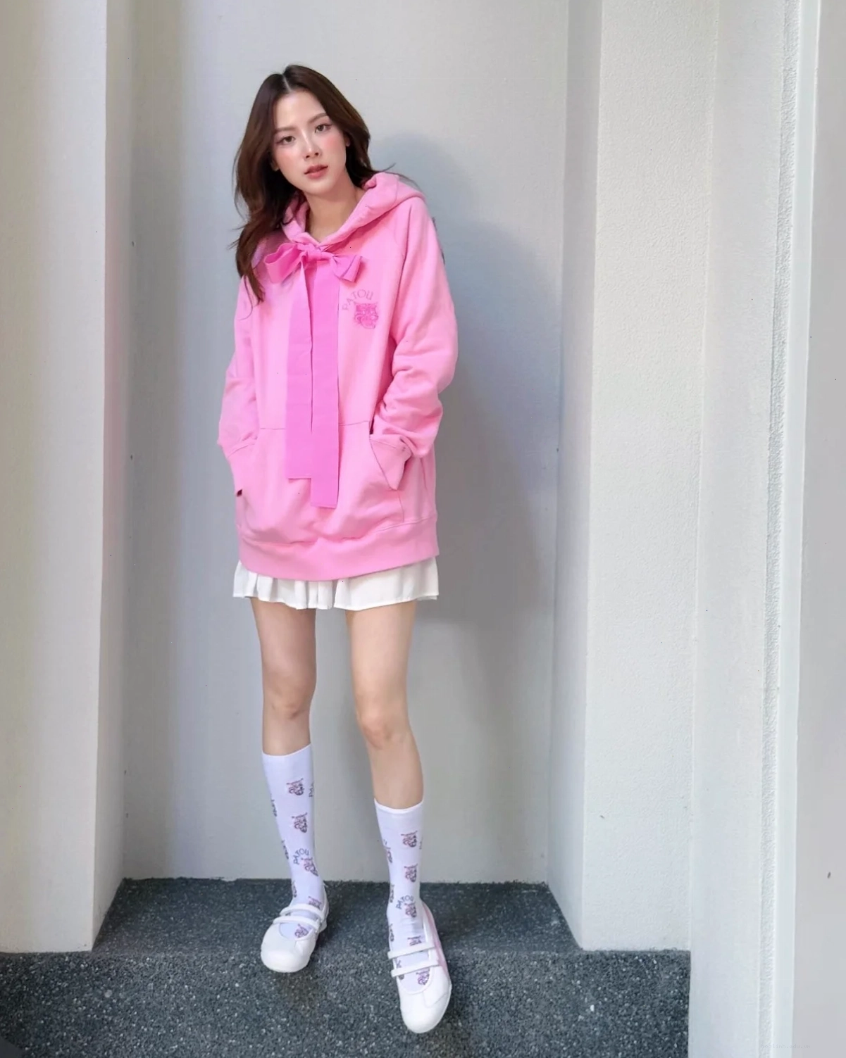 Con gái mặc hoodie phối cùng quần da