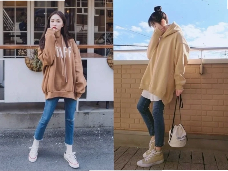 Con gái mặc hoodie phối cùng quần kaki