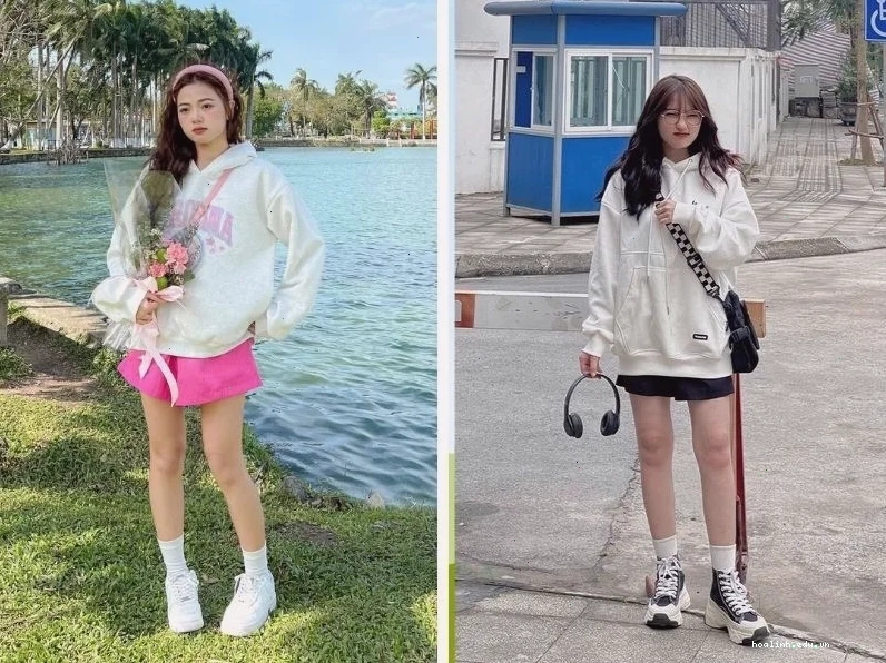 Con gái mặc hoodie phối màu độc đáo