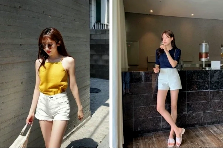 con gái mặc quần bò ngắn rộng