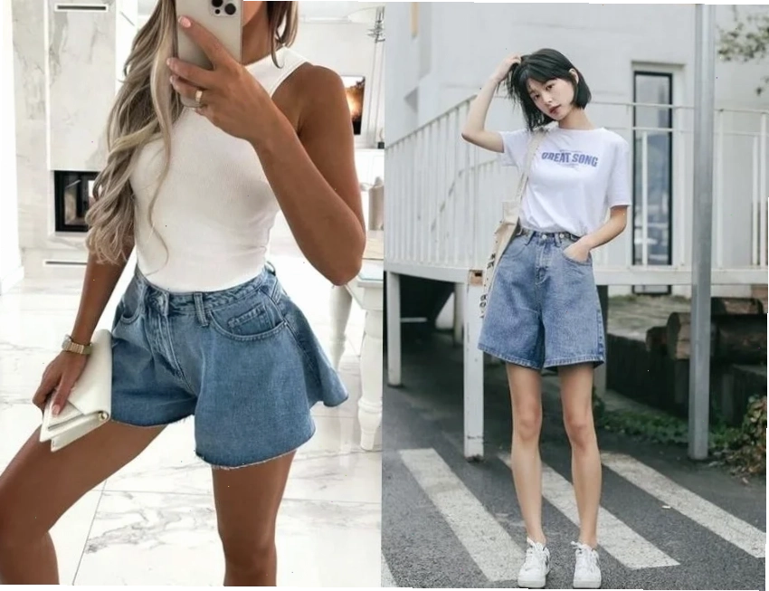 con gái mặc quần bò ngắn sáng màu