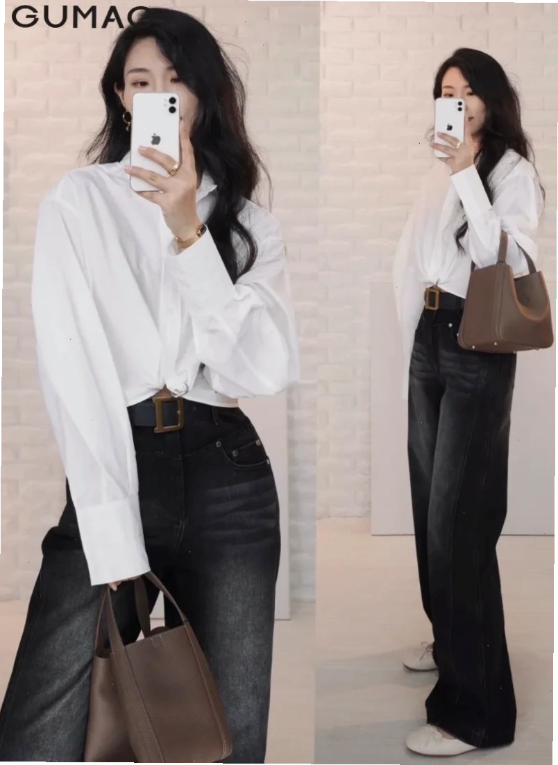 con gái mặc sơ mi trắng sành điệu