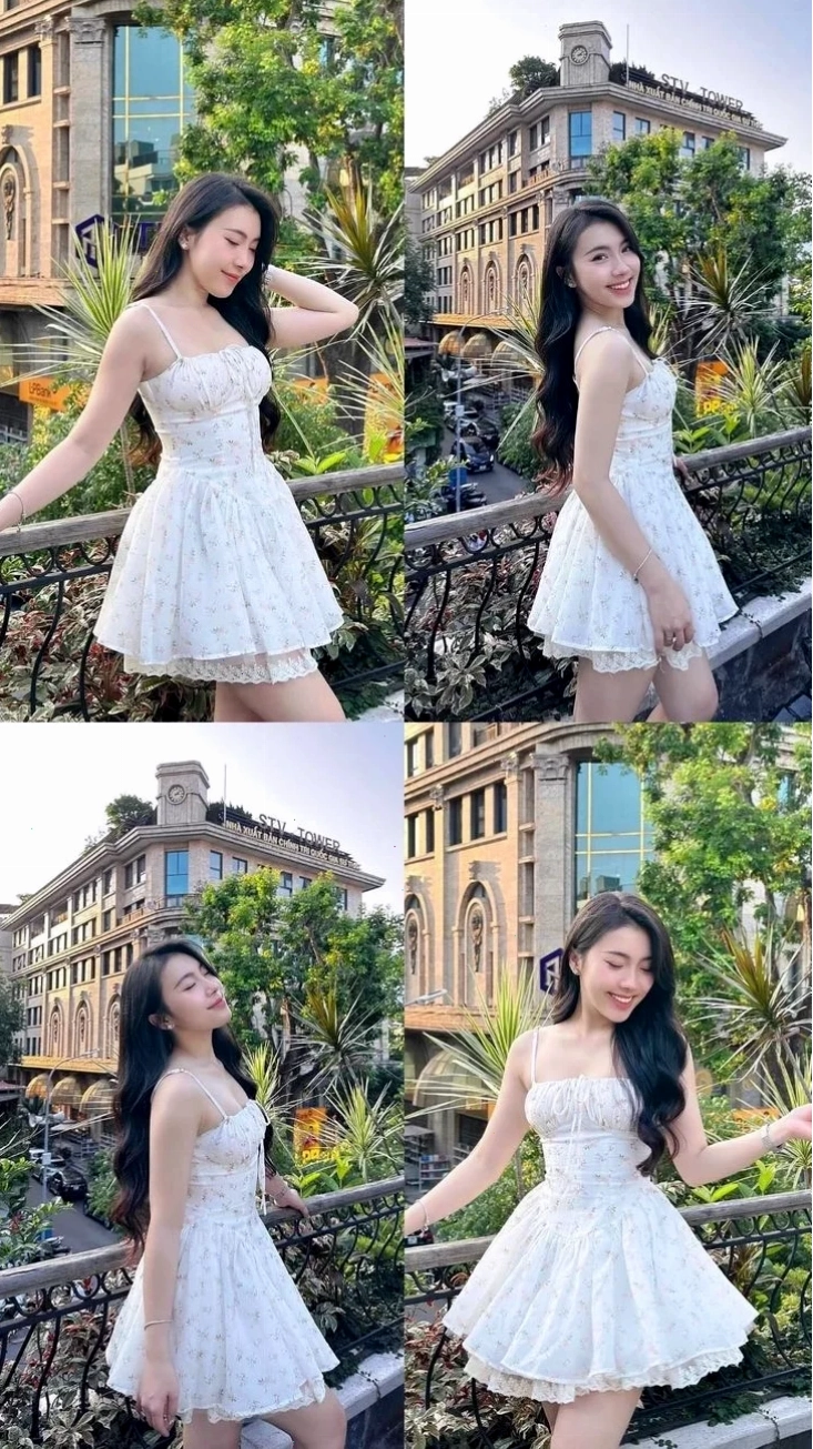con gái mặc váy trắng chữ A