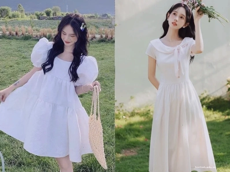 con gái mặc váy trắng xinh xắn