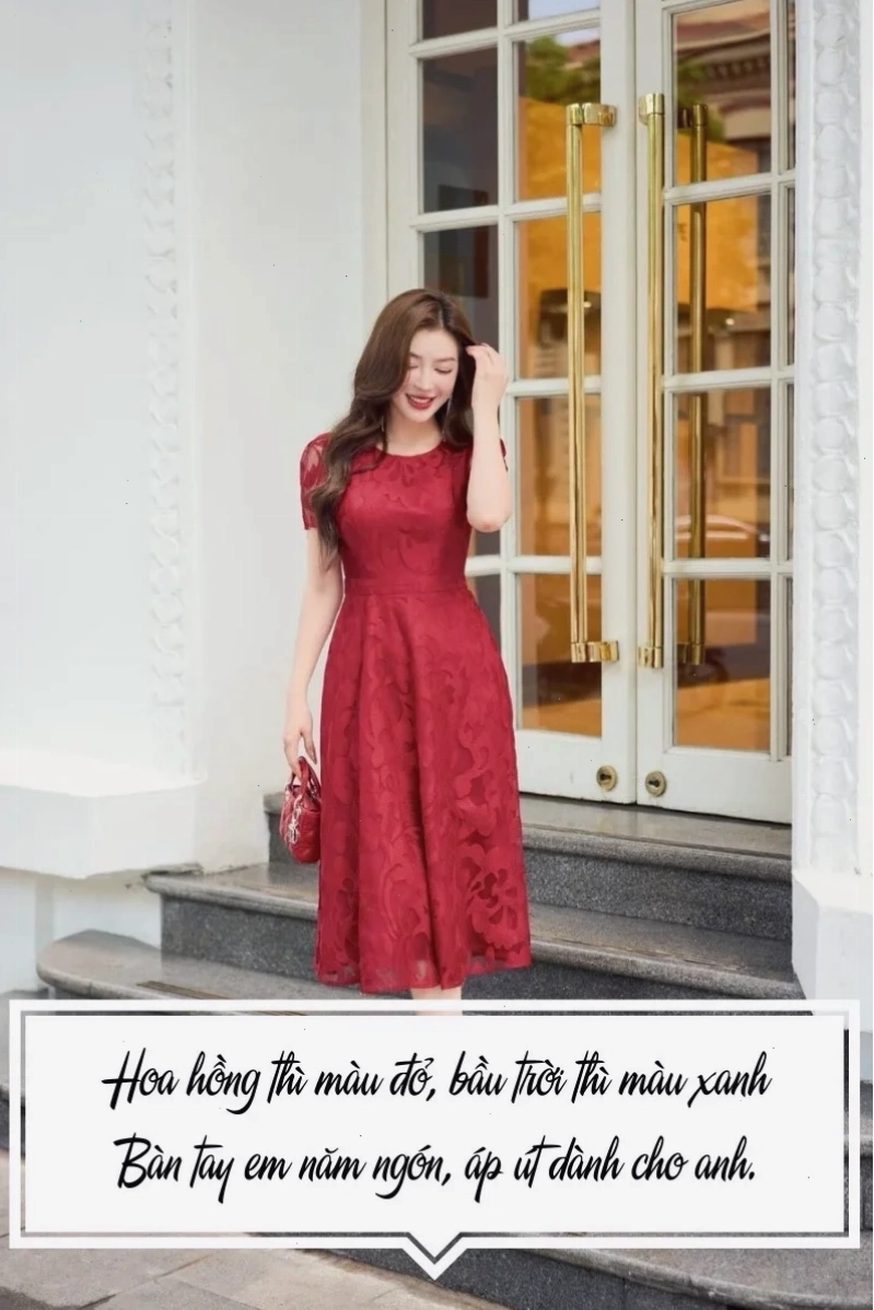 em là cô gái mặc váy đỏ phong cách cổ điển
