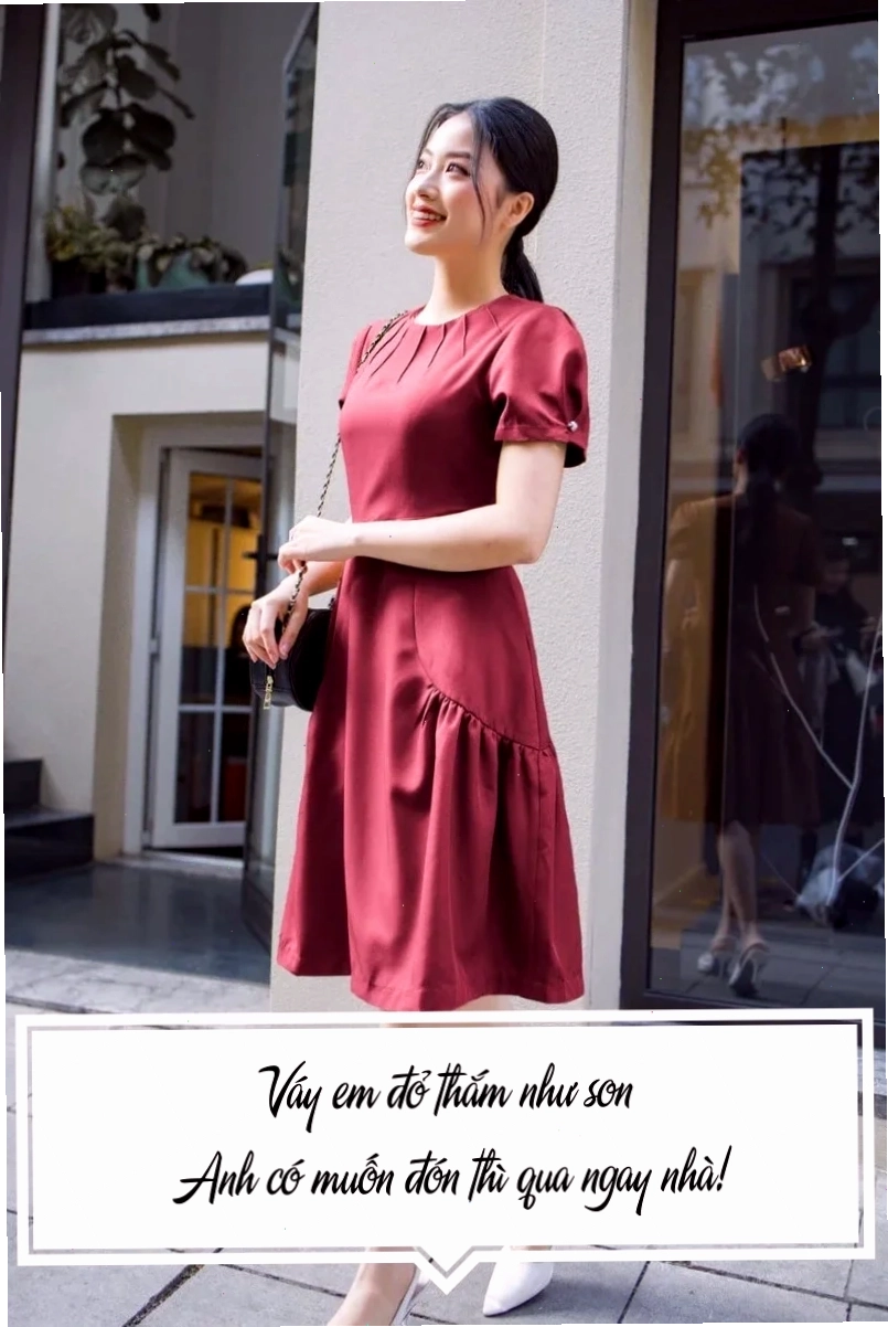 em là cô gái mặc váy đỏ phong cách quý cô