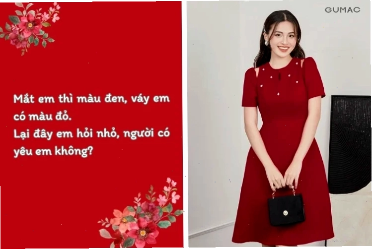 em là cô gái mặc váy đỏ thiết kế xòe