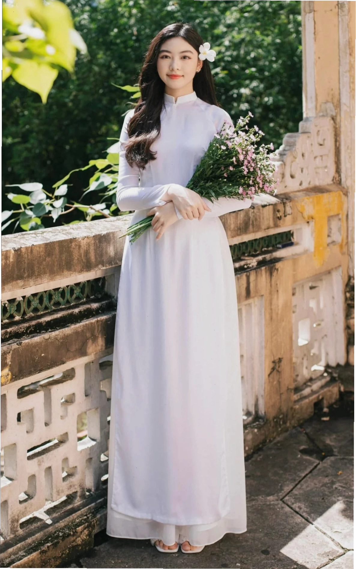 gái mặc áo dài trắng tự nhiên