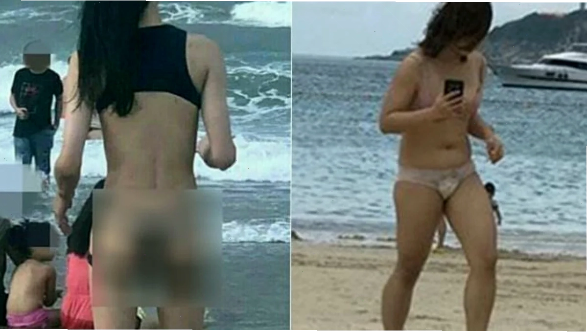 gái mặc bikini lộ hàng với áo choàng