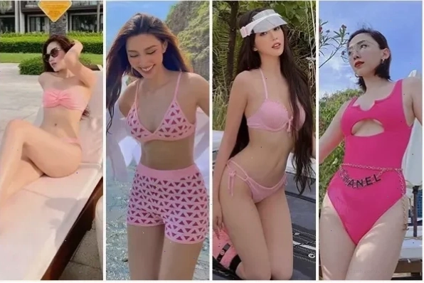 gái mặc bikini màu hồng gợi cảm