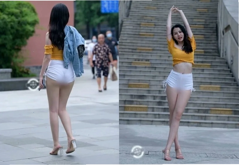 Gái mặc quần đùi đi mua sắm