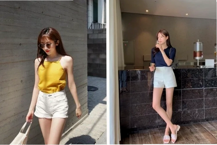 Gái mặc quần đùi xếp ly thanh lịch