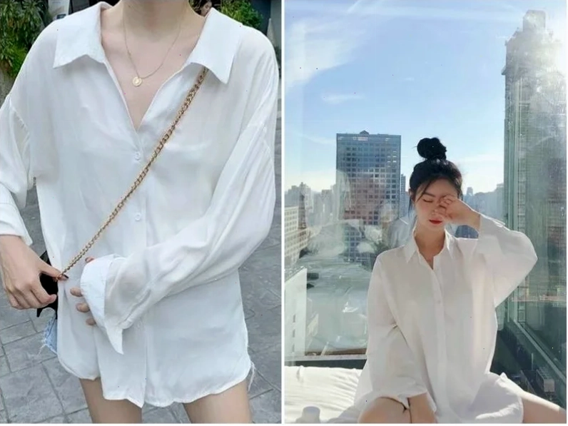 gái mặc sơ mi trắng kết hợp cùng thắt lưng