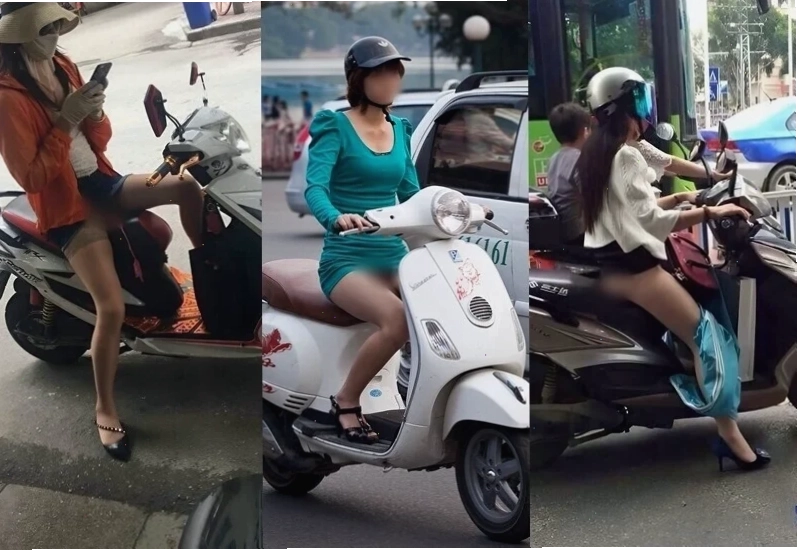 gái mặc váy đi xe máy cẩn thận