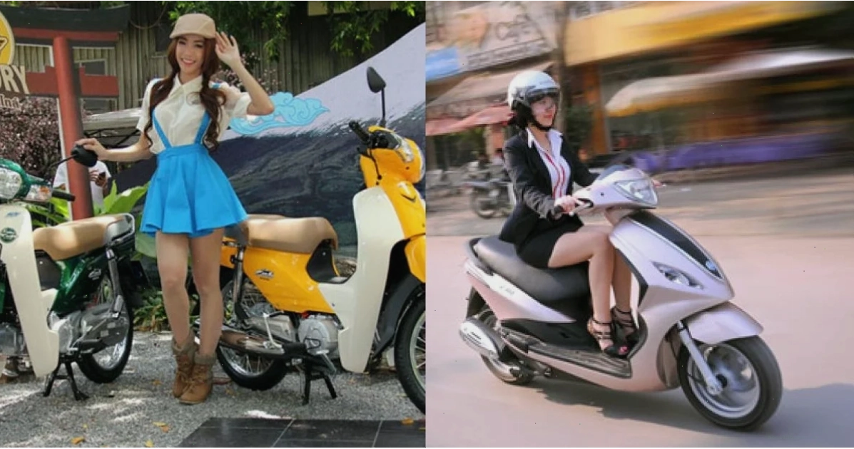 gái mặc váy đi xe máy nhẹ nhàng