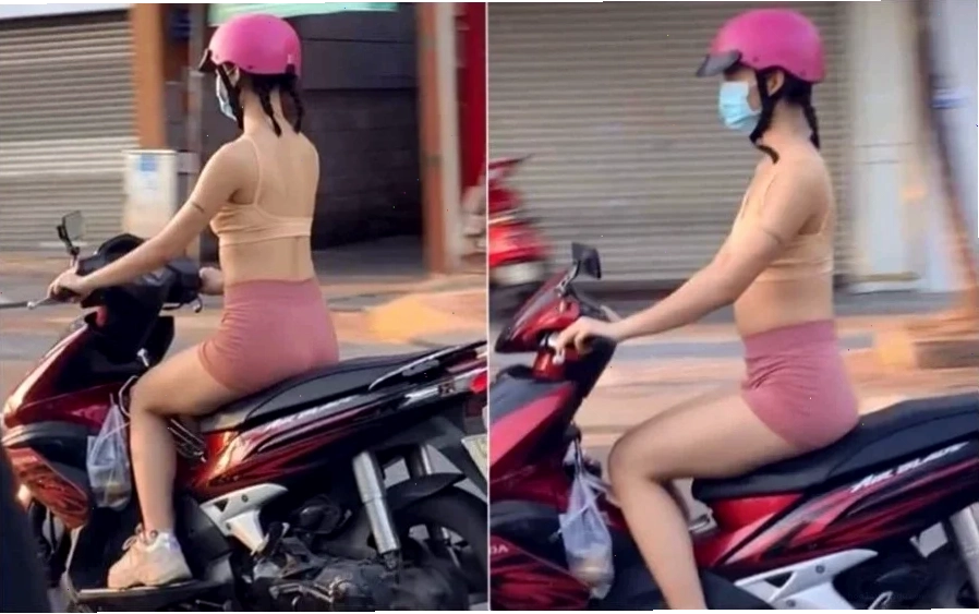 gái mặc váy đi xe máy vào chiều tà