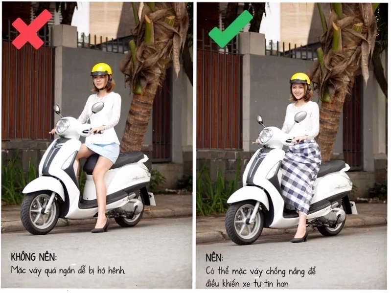 gái mặc váy đi xe máy với trang phục kín đáo