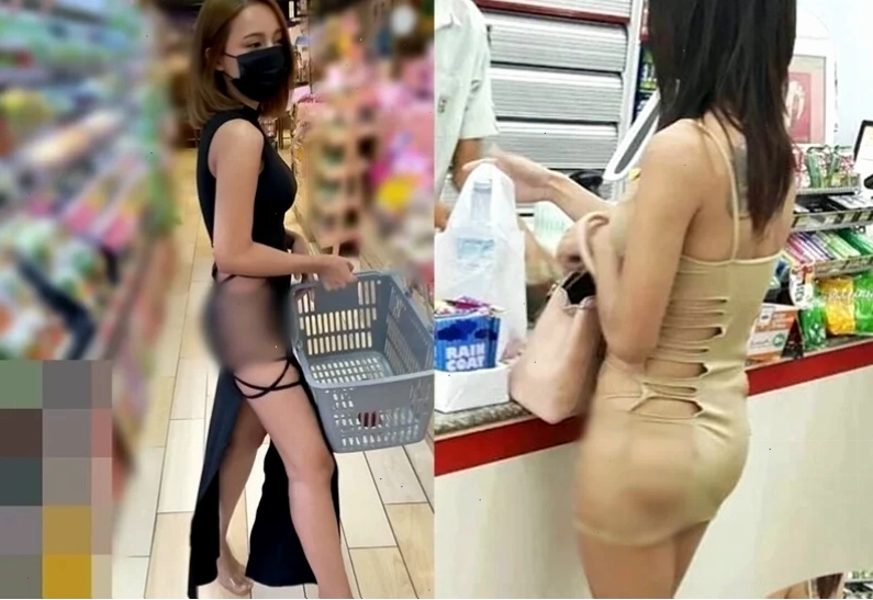 gái mặc váy lộ hàng trong sảnh khách sạn