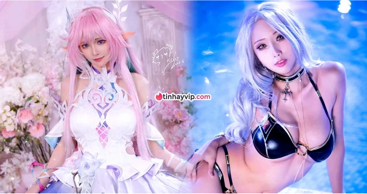 gái xinh cosplay mặc bikini trong bể bơi