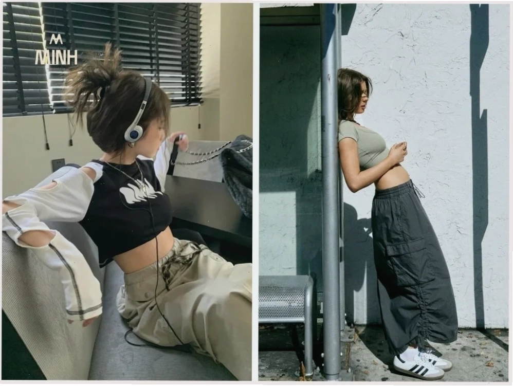 Gái xinh mặc áo croptop phối đồ chất