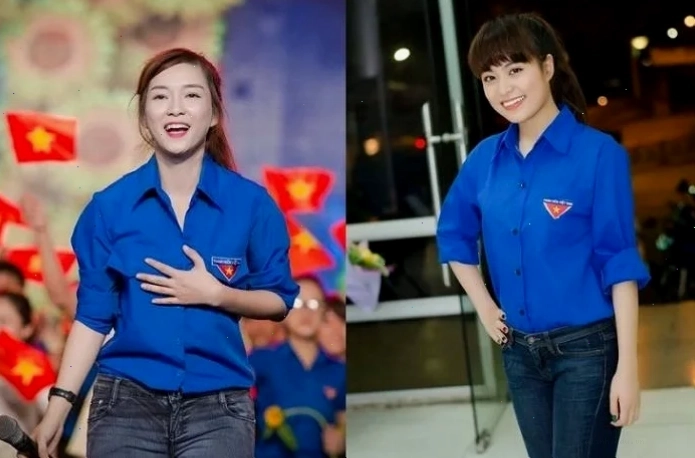 gái xinh mặc áo đoàn năng nổ