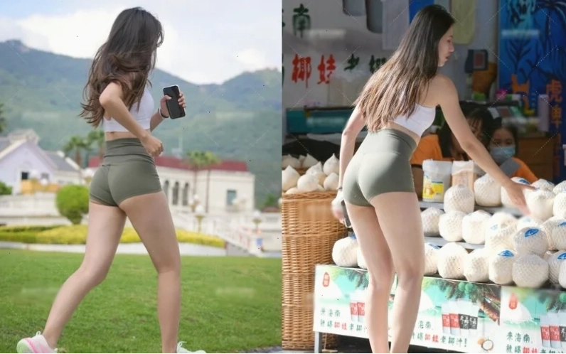 gái xinh mặc quần ngắn bó sát tươi cười